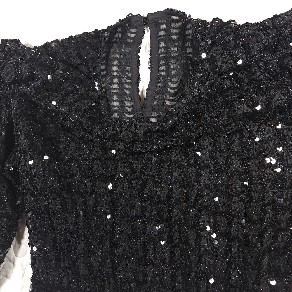 Large Black Sequin Evening Blouse Relaxed Fit Formal Top Balloon Sleeve Wedding - Picture 9 of 9